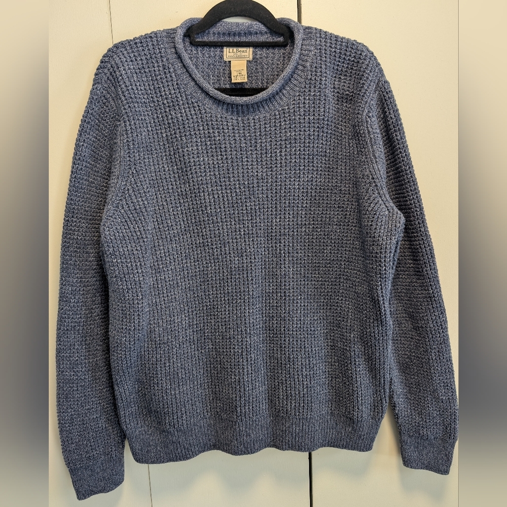 L.L.Bean Sweater Men's Large Blue Organic Cotton Rollneck Crew